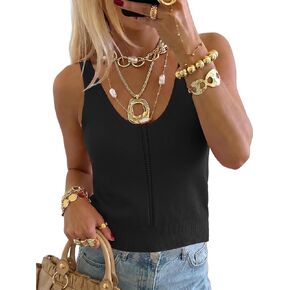 LaGracia Tank Tops for Women V Neck Sleeveless Sweater Cropped Strappy Knit Tops Summer Sweater Vests Cami Tops 2026 Fashion Black M in Saudi Arabia