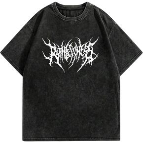 Mens Graphic Tees Acid Washed Unisex Vintage Cotton T-Shirts Sleeve Y2K 90s Band Goth Grunge Streetwear Casual Tops in Kuwait