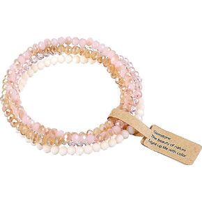 Ymapinc 4pcs Pink Bracelet for Women, Boho Stackable Bead Bracelet Set for Mothers Day, Pink Crystal Stretch Bracelets, Trendy Friendship/Mothers Day Gifts (4mm Beads) in Saudi Arabia