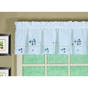 Today's Curtain, AMZ Christine Hemstitch Valance 12", White/Blue, 58" W x 12" L in Saudi Arabia