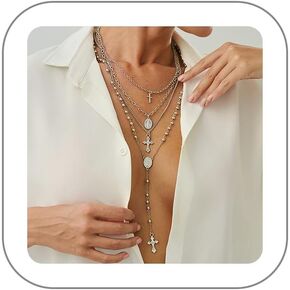 Layered Cross Necklace Set for Women, Layered Choker Necklaces Trendy Jewelry, Colorful Enamel Beaded Y-Shaped Lariat Necklace, Boho Multilayer Cross Necklace for Party and Daily Wear in Saudi Arabia