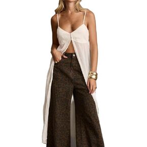 Women Split Front Sheer Flowy Long Cami Shirt Tank Top Sleeveless Spaghetti Strap Maxi Dress See Thru Beach Coverup in Saudi Arabia