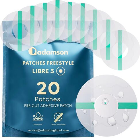 Freestyle Libre 3 Sensor Covers Waterproof – 20 Libre 3 Patches, Transparent, Long-Lasting, No Glue on Center, Non-Irritating, Easy to Apply and Remove – Ideal for Sports, Swimming, and Daily Use in Saudi Arabia