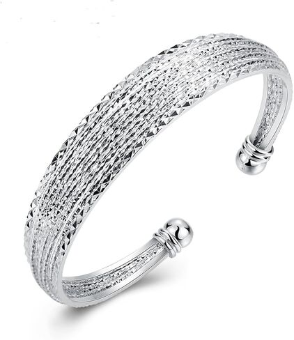 Silver Bracelets for Women 925 Sterling Silver Cuff Bracelet Bangles Adjustable Jewelry Fashion Simple Open Bangles Cuff Jewelry Mothers Day Valentine Gift in Saudi Arabia