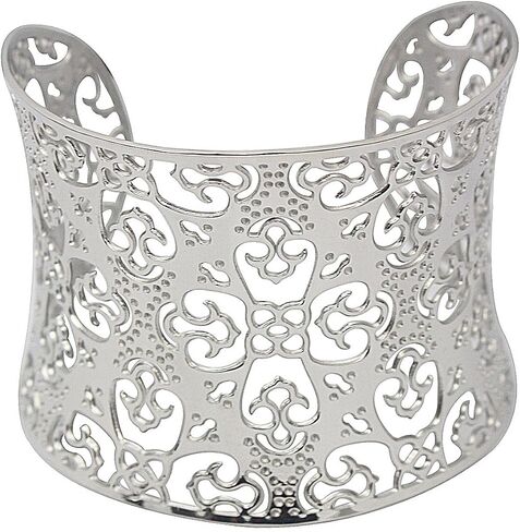 Wide Big Women Bangle Bracelets Flower Carving Design Stainless Steel Wrist Cuff Bangle in Saudi Arabia