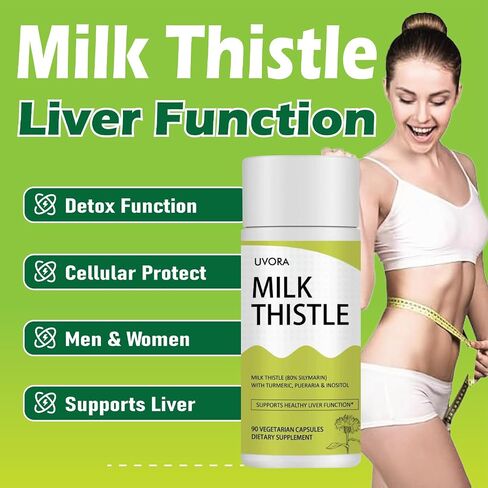 Uvora - Milk Thistle Detox.UVORA Milk Thistle Extract 300 mg, Extract with Vitamin C, Inositol & Pueraria, Liver Detox Support, Antioxidant Support, 90 Capsules in Saudi Arabia