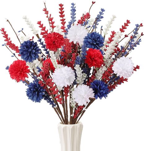 4th of July Decorations 17 Inch Patriotic Artificial Berry Picks 12 Pack Red White Blue Berry Stems for Tables Centerpieces Home Office Restaurant Vase Independence Day Decorations in Saudi Arabia