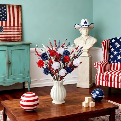 4th of July Decorations 17 Inch Patriotic Artificial Berry Picks 12 Pack Red White Blue Berry Stems for Tables Centerpieces Home Office Restaurant Vase Independence Day Decorations in Saudi Arabia