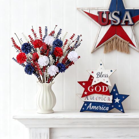 4th of July Decorations 17 Inch Patriotic Artificial Berry Picks 12 Pack Red White Blue Berry Stems for Tables Centerpieces Home Office Restaurant Vase Independence Day Decorations in Saudi Arabia