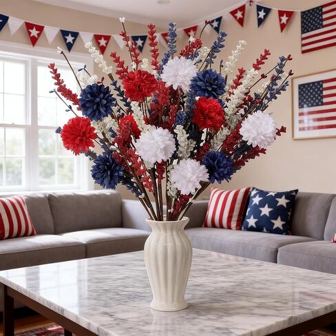 4th of July Decorations 17 Inch Patriotic Artificial Berry Picks 12 Pack Red White Blue Berry Stems for Tables Centerpieces Home Office Restaurant Vase Independence Day Decorations in Saudi Arabia