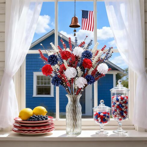 4th of July Decorations 17 Inch Patriotic Artificial Berry Picks 12 Pack Red White Blue Berry Stems for Tables Centerpieces Home Office Restaurant Vase Independence Day Decorations in Saudi Arabia