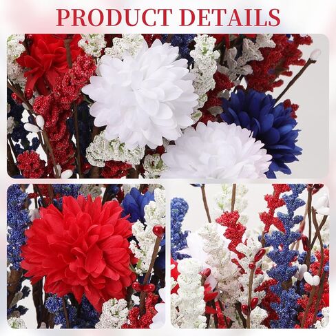 4th of July Decorations 17 Inch Patriotic Artificial Berry Picks 12 Pack Red White Blue Berry Stems for Tables Centerpieces Home Office Restaurant Vase Independence Day Decorations in Saudi Arabia