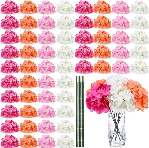 Suncalla 60 Pcs Artificial Hydrangea Flowers Bulk Silk Hydrangea Full Flowers Heads with Stems for Wedding, Home Table Centerpieces, Garden, Baby Shower, Party Decoration(Blue) in Kuwait