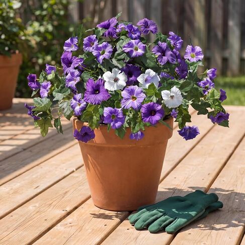 Artificial Fake Flowers for Outdoors Decoration, 4 PCS Faux Silk Artificial Morning Glory UV Resistant, Realistic Faux Plastic Plants for Front Door Garden Porch Window Wedding Decor in Saudi Arabia