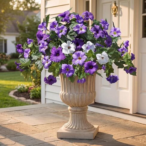 Artificial Fake Flowers for Outdoors Decoration, 4 PCS Faux Silk Artificial Morning Glory UV Resistant, Realistic Faux Plastic Plants for Front Door Garden Porch Window Wedding Decor in Saudi Arabia