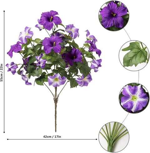 Artificial Fake Flowers for Outdoors Decoration, 4 PCS Faux Silk Artificial Morning Glory UV Resistant, Realistic Faux Plastic Plants for Front Door Garden Porch Window Wedding Decor in Saudi Arabia