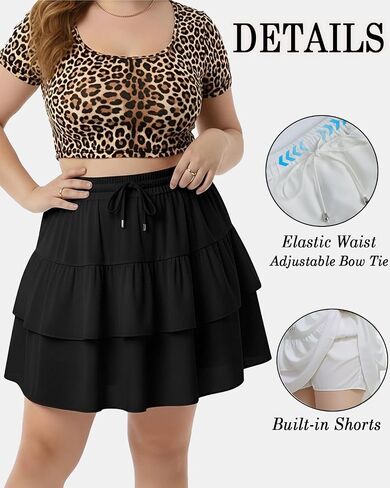 Plus Size Skirts for Women Plus Size Mini Skirt Black Ruffle Skirt with Bow Knot Y2K Party Skirts in Saudi Arabia
