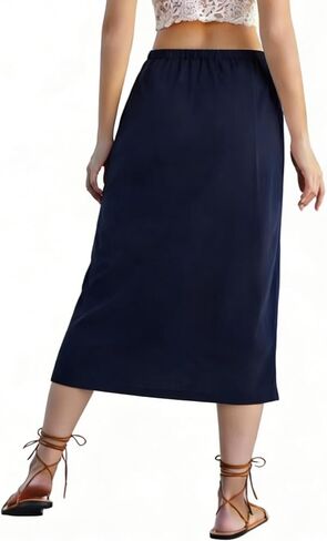 Women's Midi Skirts Summer High Waist Elastic Drawstring Stretch Sweat Casual Soft Long Skirts for Women in Saudi Arabia