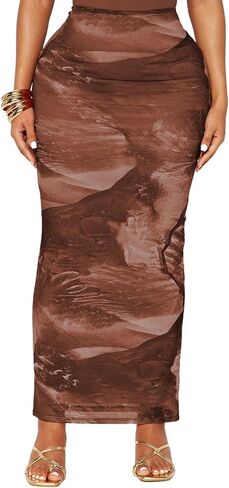 MAYFASEY Women's Floral Print Mesh Long Skirt High Wiasted Slim Bodycon Party Club Pencil Maxi Skirts in Kuwait