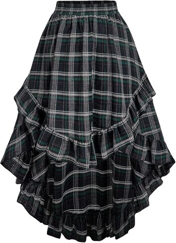 SweatyRocks Women's Y2k Plaid High Low Skirts Plus Size Gothic Elastic Waist Ruffle Flowy Skirt in Kuwait