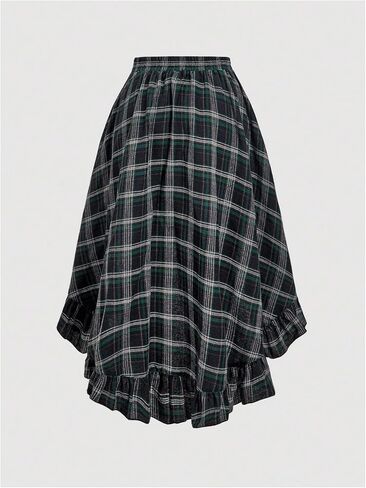 SweatyRocks Women's Y2k Plaid High Low Skirts Plus Size Gothic Elastic Waist Ruffle Flowy Skirt in Kuwait