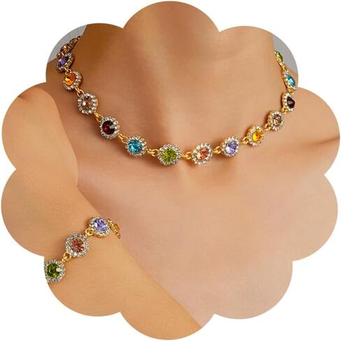 Colorful Crystal Jewelry Set Gold for Women Rhinestone Necklace Wedding Prom Jewelry Necklace Party Prom in Saudi Arabia