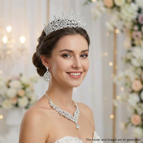 Crowns and Tiaras jewelry sets for Wedding princess birthday party Halloween Prom Pageant，Silver Crystal Bridal Jewelry Set for Women in Saudi Arabia