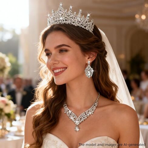 Crowns and Tiaras jewelry sets for Wedding princess birthday party Halloween Prom Pageant，Silver Crystal Bridal Jewelry Set for Women in Saudi Arabia