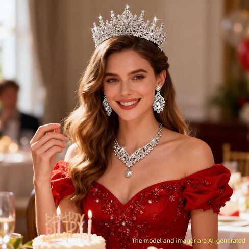 Crowns and Tiaras jewelry sets for Wedding princess birthday party Halloween Prom Pageant，Silver Crystal Bridal Jewelry Set for Women in Saudi Arabia