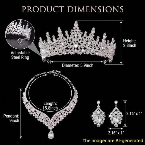 Crowns and Tiaras jewelry sets for Wedding princess birthday party Halloween Prom Pageant，Silver Crystal Bridal Jewelry Set for Women in Saudi Arabia