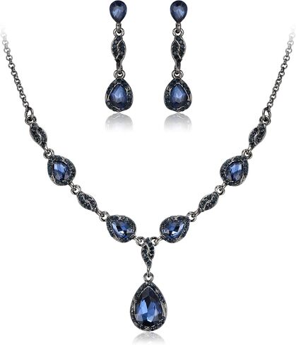 EleQueen Women's Wedding Statement Crystal Teardrop Y-Necklace Earrings Jewelry Set for Brides Bridesmaid, for Prom Party in Kuwait