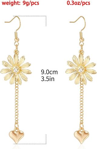Boho Beaded Blue Crystal Flower Heart Necklace Earrings Set for Women, OT Clasp Natural Stone Choker Necklace with Gold Flower Heart Drop Earrings Jewelry Gift in Saudi Arabia