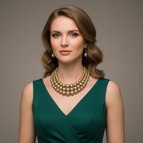 Fashion 21 Women's Faux Pearl Three Multi-Strand Statement Necklace and Earrings Set (Matte Gold) in Kuwait