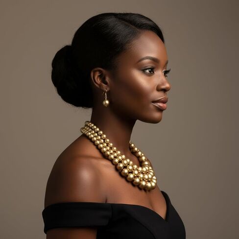 Fashion 21 Women's Faux Pearl Three Multi-Strand Statement Necklace and Earrings Set (Matte Gold) in Kuwait