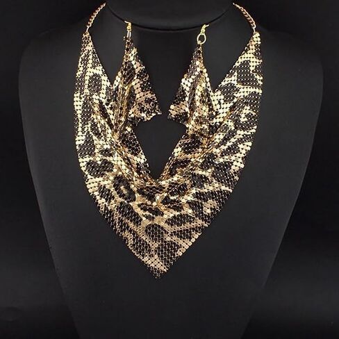 3 PCS Thick Sequins Leopard Jewelry Set Statement Leopard Necklace and Earrings Jewelry Gift for Women in Kuwait