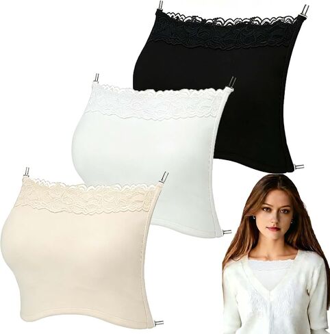 3Pcs Lady Cleavage Cover Modesty Panel Hook to Bra Insert Mock Camisole Sets Overlay Modesty Panel Vest in Saudi Arabia