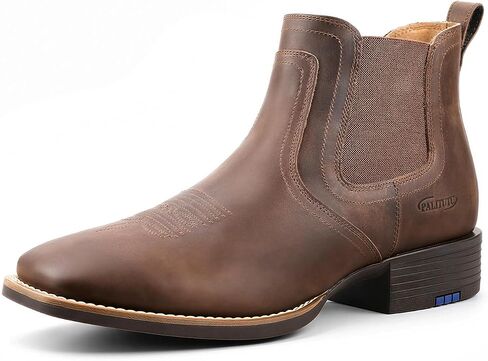 Palitutu Mens Leather Chelsea Cowboy Boots Square Toe Slip On Western Ankle Boot for Casual Dress Comfort Leather Wide Width Black (PLT803601) in Saudi Arabia