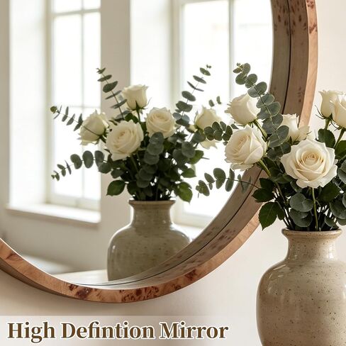 WallBeyond 28 Inch Round Wood Mirror, Farmhouse Circle Wooden Frame Wall Mounted Mirror for Bathroom Vanity, Living Room, Bedroom, Entryway, Natural in Saudi Arabia