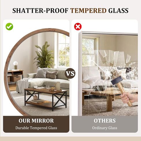 WallBeyond 28 Inch Round Wood Mirror, Farmhouse Circle Wooden Frame Wall Mounted Mirror for Bathroom Vanity, Living Room, Bedroom, Entryway, Natural in Saudi Arabia