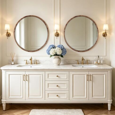 WallBeyond 28 Inch Round Wood Mirror, Farmhouse Circle Wooden Frame Wall Mounted Mirror for Bathroom Vanity, Living Room, Bedroom, Entryway, Natural in Saudi Arabia
