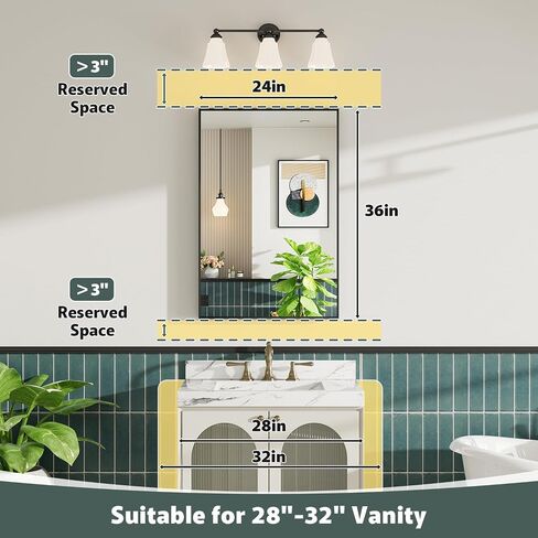 24x36 Inch Black Bathroom Mirror, Metal Framed Vanity Mirror, Bathroom Wall Mirrors for Over Sink, Rectangle Mirror HD Tempered Glass, Horizontally or Vertically in Saudi Arabia