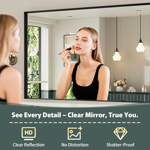 24x36 Inch Black Bathroom Mirror, Metal Framed Vanity Mirror, Bathroom Wall Mirrors for Over Sink, Rectangle Mirror HD Tempered Glass, Horizontally or Vertically in Saudi Arabia