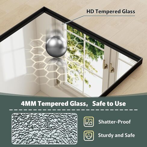 24x36 Inch Black Bathroom Mirror, Metal Framed Vanity Mirror, Bathroom Wall Mirrors for Over Sink, Rectangle Mirror HD Tempered Glass, Horizontally or Vertically in Saudi Arabia