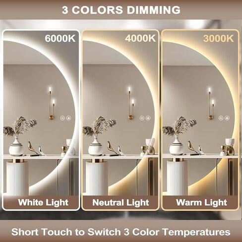 Half Moon Mirrors for Wall, 44"x22" Led Bathroom Mirror with Lights - 3-Color Backlit & Stepless Dimming-Anti-Fog-Modern Vanity Mirror-Shatterproof Glass-Memory in Saudi Arabia