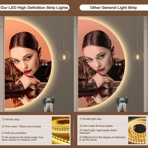 Half Moon Mirrors for Wall, 44"x22" Led Bathroom Mirror with Lights - 3-Color Backlit & Stepless Dimming-Anti-Fog-Modern Vanity Mirror-Shatterproof Glass-Memory in Saudi Arabia