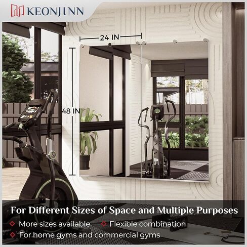 Keonjinn Home Gym Mirror, 48" x 24" x 2Pcs, Large Exercise Mirror, Frameless Full Body Mirrors, Tempered Glass, Wall Mounted for Gym, Yoga, Bedroom, Dance Studio in Saudi Arabia