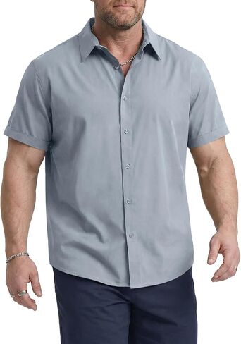 Men’s Big and Tall Button Down Shirts Short Sleeve Casual Solid Formal Dress Shirt in Saudi Arabia