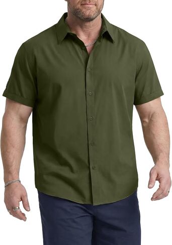 Men’s Big and Tall Button Down Shirts Short Sleeve Casual Solid Formal Dress Shirt in Saudi Arabia