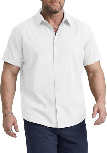 Men’s Big and Tall Button Down Shirts Short Sleeve Casual Solid Formal Dress Shirt in Saudi Arabia