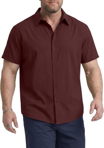Men’s Big and Tall Button Down Shirts Short Sleeve Casual Solid Formal Dress Shirt in Saudi Arabia